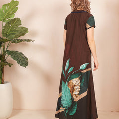 Rayon Tropical Print Maxi / Night Gown For Women, Free Size