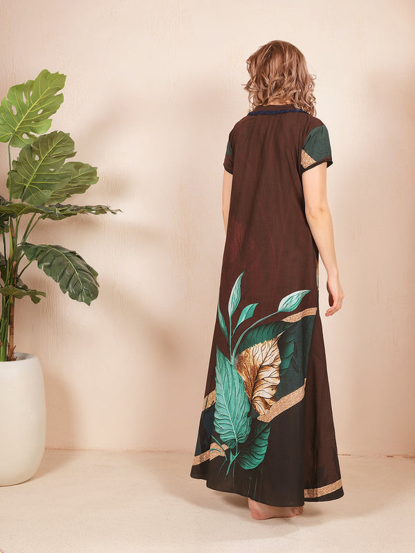 Rayon Tropical Print Maxi / Night Gown For Women, Free Size