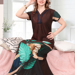 Rayon Tropical Print Maxi / Night Gown For Women, Free Size
