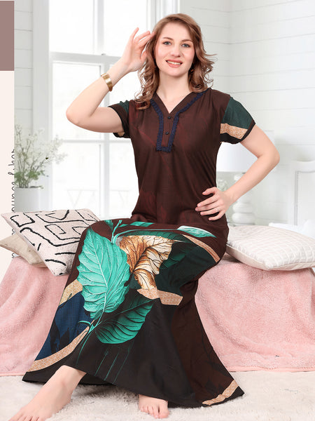 Rayon Tropical Print Maxi / Night Gown For Women, Free Size