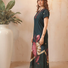 Rayon Tropical Print Maxi / Night Gown For Women, Free Size
