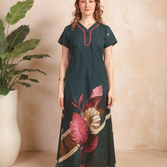 Rayon Tropical Print Maxi / Night Gown For Women, Free Size