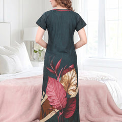 Rayon Tropical Print Maxi / Night Gown For Women, Free Size