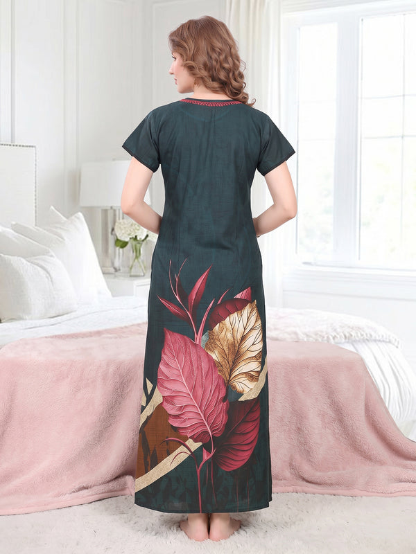 Rayon Tropical Print Maxi / Night Gown For Women, Free Size