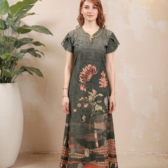 Rayon Tropical Print Maxi / Night Gown For Women, Free Size