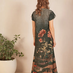 Rayon Tropical Print Maxi / Night Gown For Women, Free Size