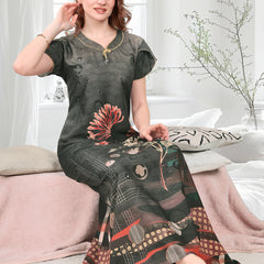 Rayon Tropical Print Maxi / Night Gown For Women, Free Size
