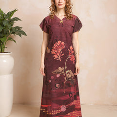Rayon Tropical Print Maxi / Night Gown For Women, Free Size