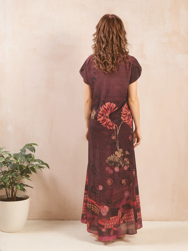 Rayon Tropical Print Maxi / Night Gown For Women, Free Size