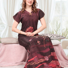 Rayon Tropical Print Maxi / Night Gown For Women, Free Size