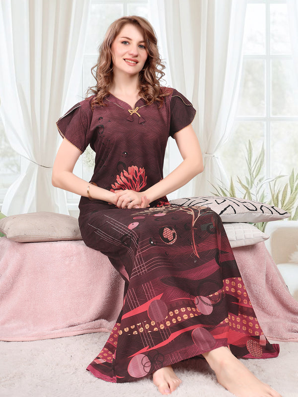 Rayon Tropical Print Maxi / Night Gown For Women, Free Size