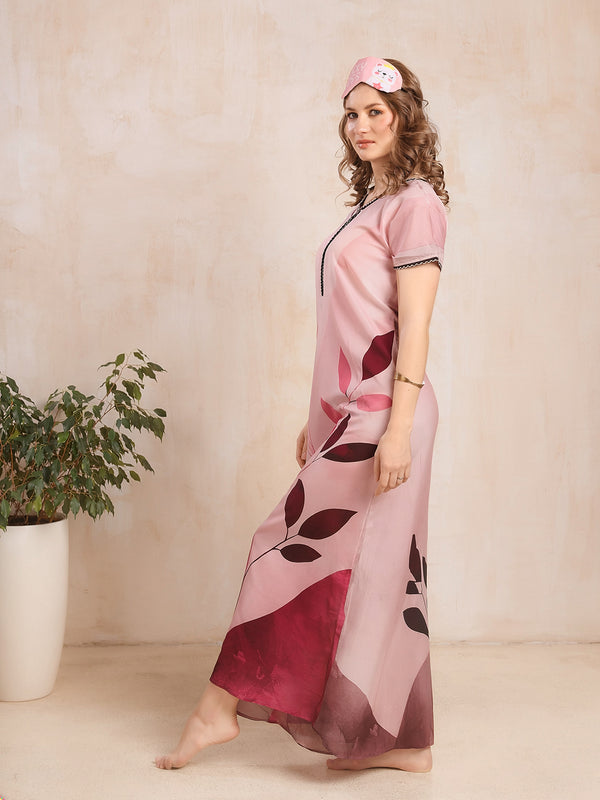 Rayon Tropical Print Maxi / Night Gown For Women, Free Size