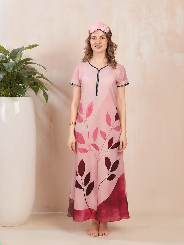Rayon Tropical Print Maxi / Night Gown For Women, Free Size