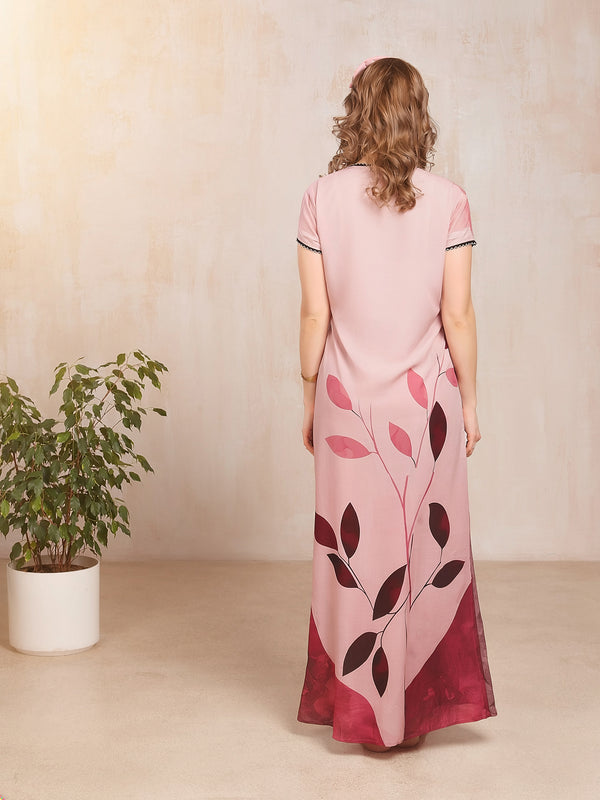 Rayon Tropical Print Maxi / Night Gown For Women, Free Size