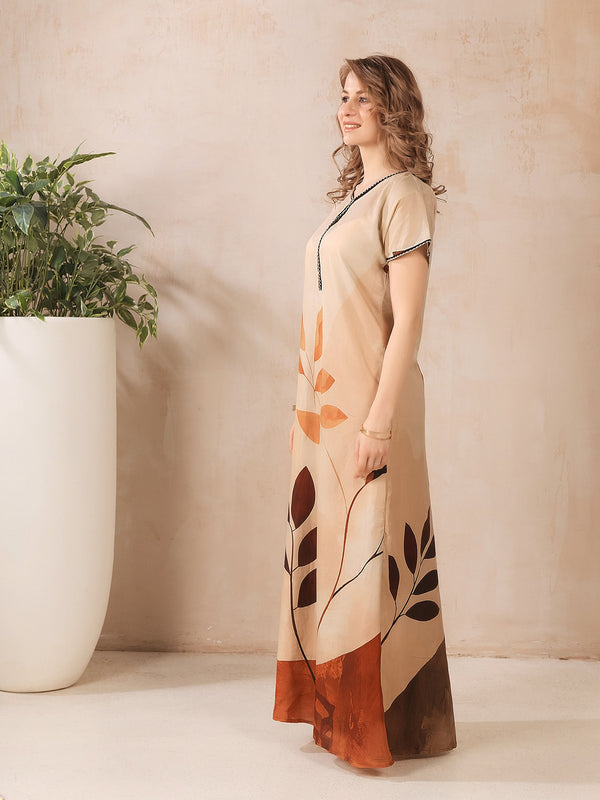 Rayon Tropical Print Maxi / Night Gown For Women, Free Size