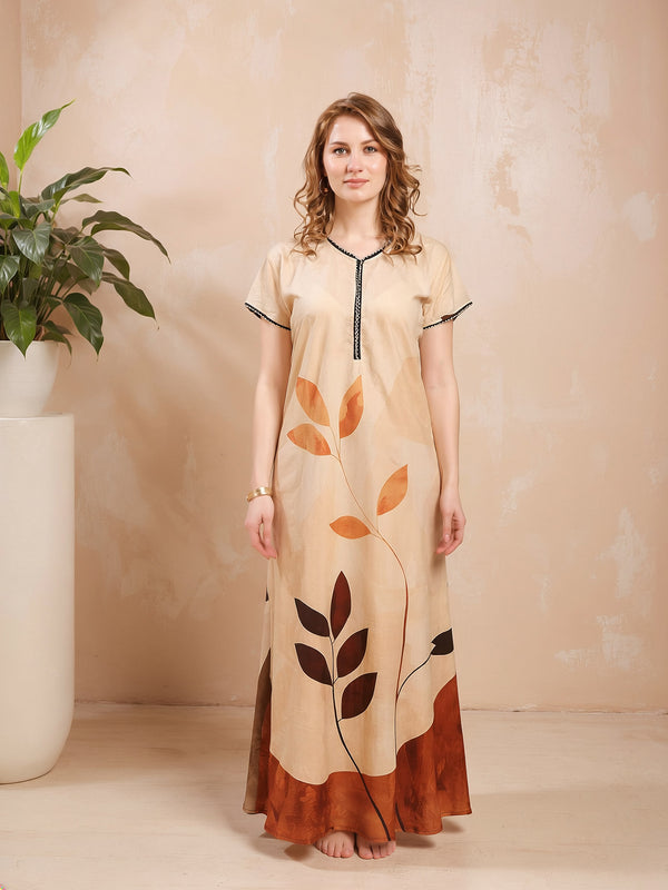 Rayon Tropical Print Maxi / Night Gown For Women, Free Size