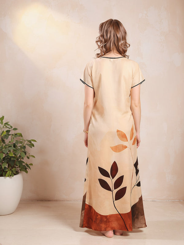 Rayon Tropical Print Maxi / Night Gown For Women, Free Size