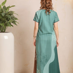 Rayon Tropical Print Maxi / Night Gown For Women, Free Size