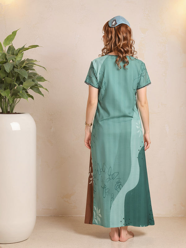 Rayon Tropical Print Maxi / Night Gown For Women, Free Size