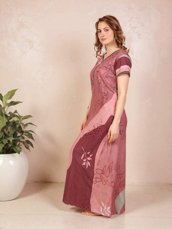 Rayon Tropical Print Maxi / Night Gown For Women, Free Size
