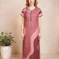 Rayon Tropical Print Maxi / Night Gown For Women, Free Size