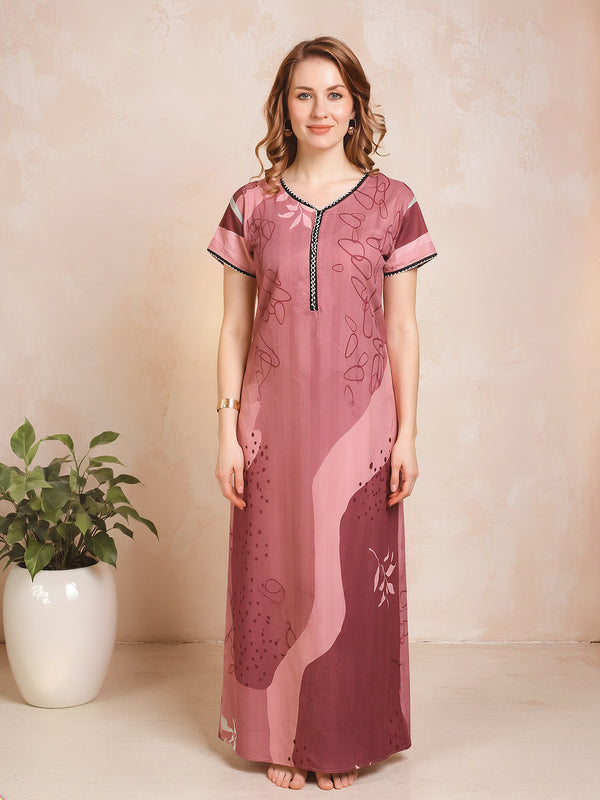 Rayon Tropical Print Maxi / Night Gown For Women, Free Size