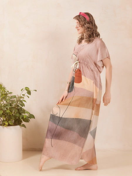 Rayon Printed Kaftan Nighty / Night Gowns For Women