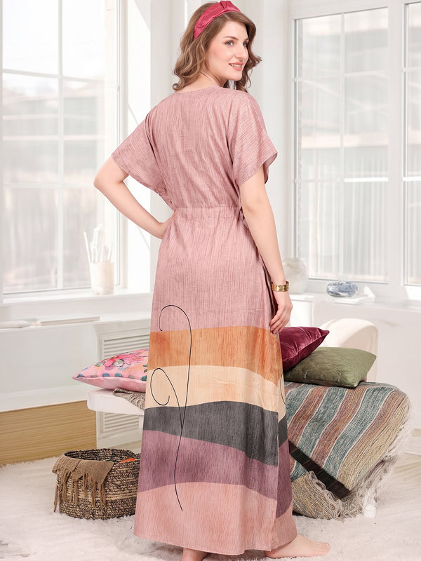 Rayon Printed Kaftan Nighty / Night Gowns For Women