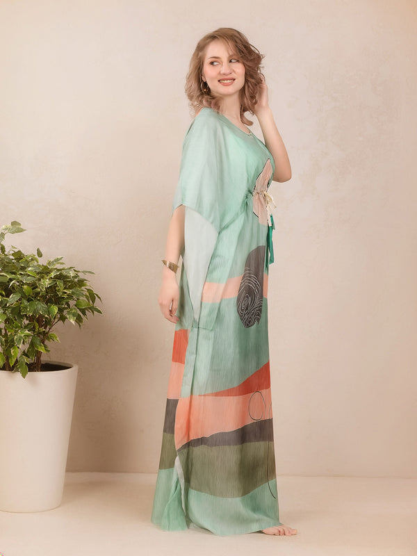 Rayon Printed Kaftan Nighty / Night Gowns For Women