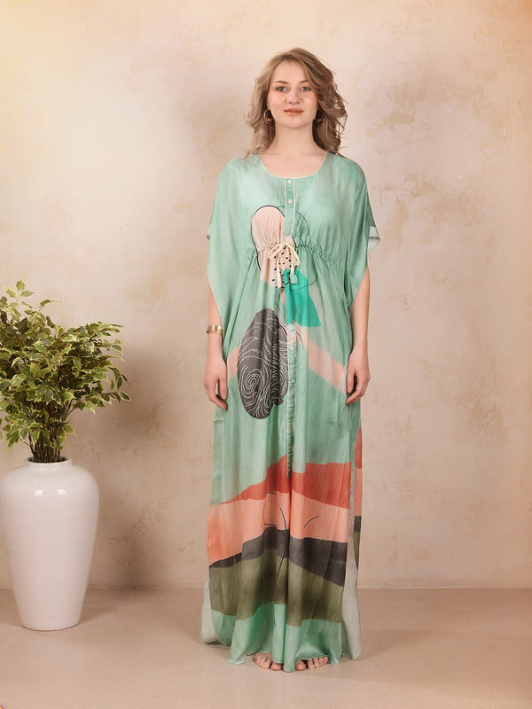 Rayon Printed Kaftan Nighty / Night Gowns For Women