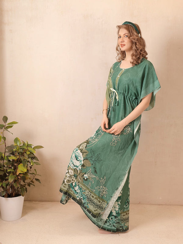 Rayon Printed Kaftan Nighty / Night Gowns For Women