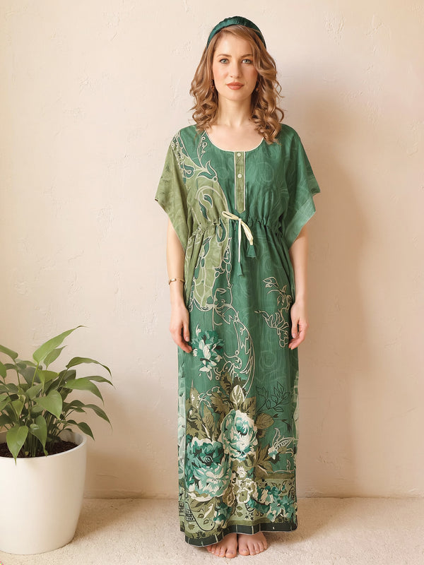 Rayon Printed Kaftan Nighty / Night Gowns For Women