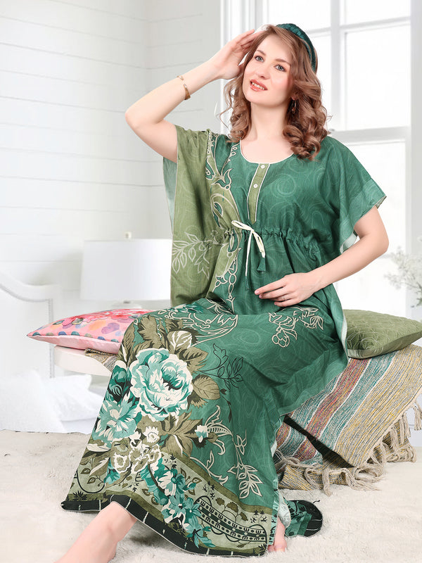 Rayon Printed Kaftan Nighty / Night Gowns For Women