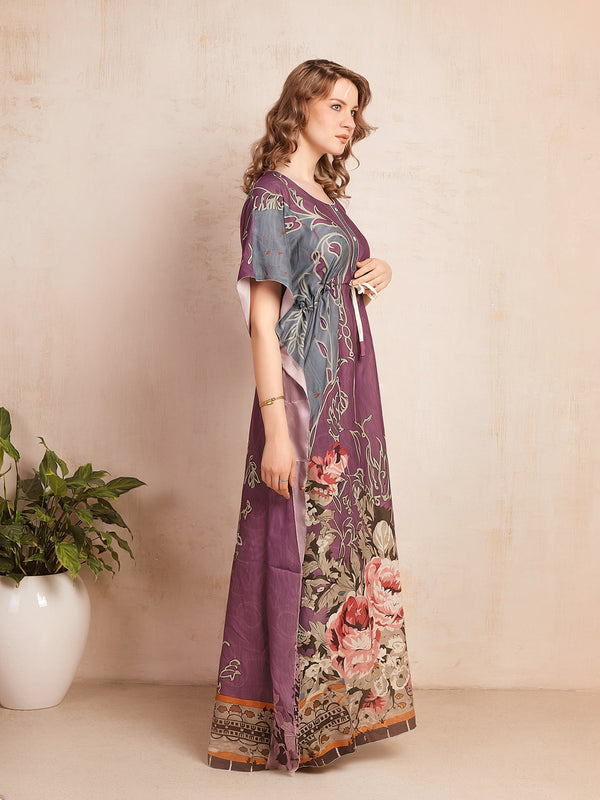 Rayon Printed Kaftan Nighty / Night Gowns For Women
