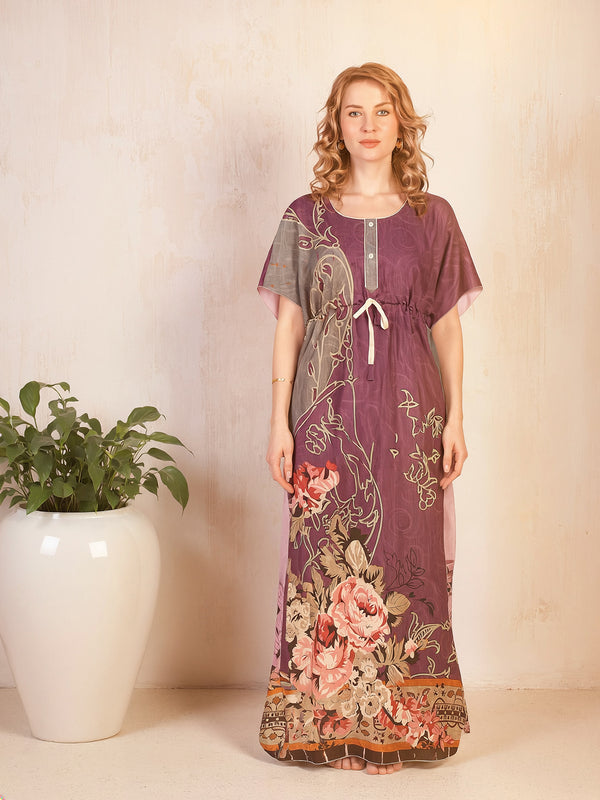Rayon Printed Kaftan Nighty / Night Gowns For Women