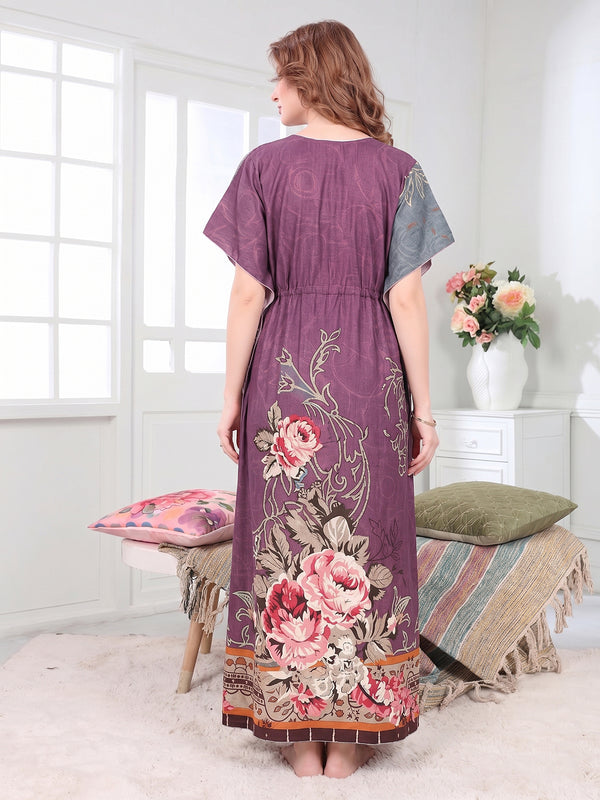 Rayon Printed Kaftan Nighty / Night Gowns For Women