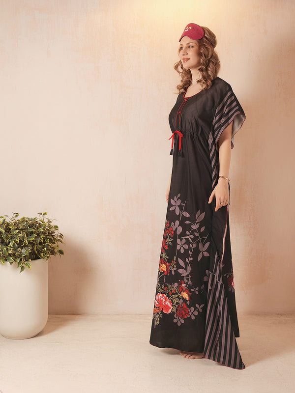 Rayon Printed Kaftan Nighty / Night Gowns For Women