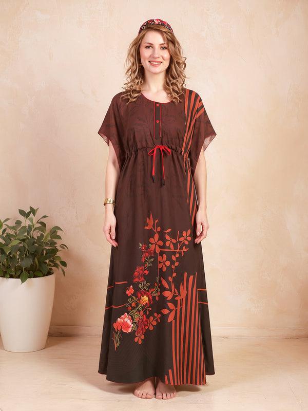 Rayon Printed Kaftan Nighty / Night Gowns For Women