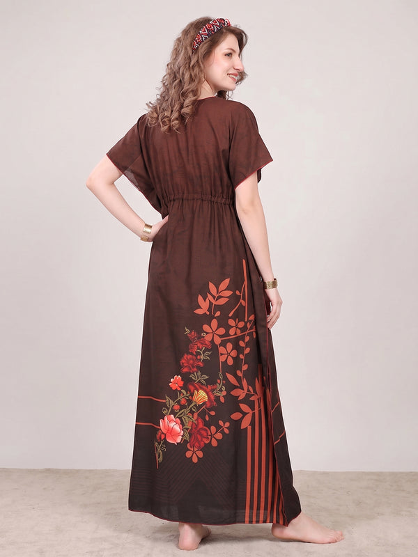 Rayon Printed Kaftan Nighty / Night Gowns For Women