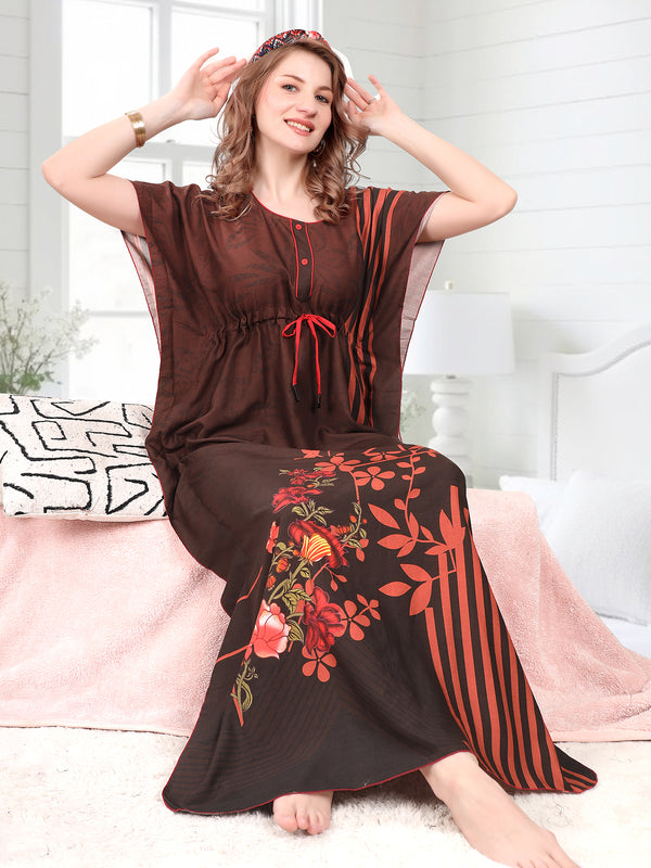 Rayon Printed Kaftan Nighty / Night Gowns For Women