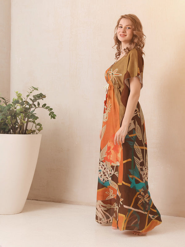 Rayon Printed Kaftan Nighty / Night Gowns For Women
