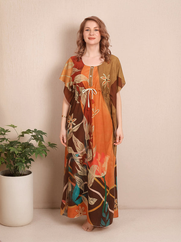 Rayon Printed Kaftan Nighty / Night Gowns For Women