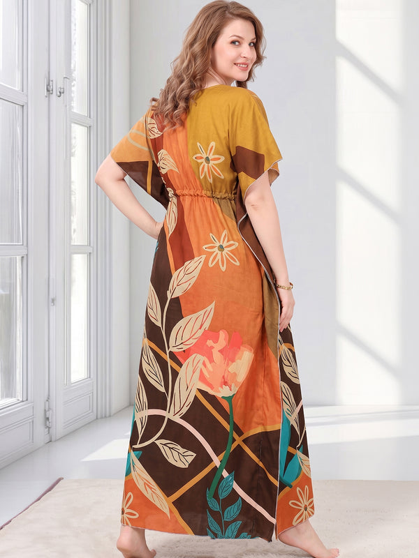 Rayon Printed Kaftan Nighty / Night Gowns For Women