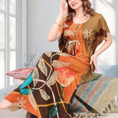 Rayon Printed Kaftan Nighty / Night Gowns For Women