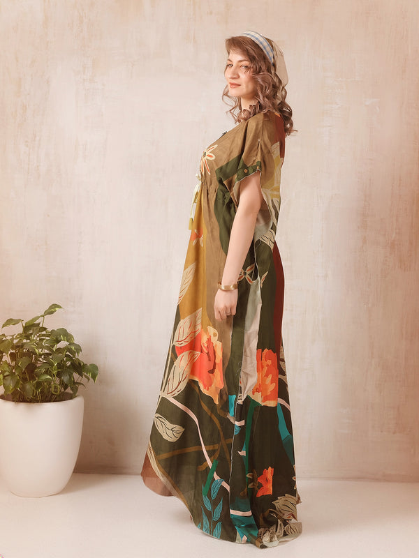 Rayon Printed Kaftan Nighty / Night Gowns For Women