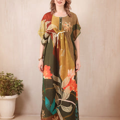 Rayon Printed Kaftan Nighty / Night Gowns For Women