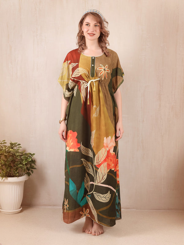 Rayon Printed Kaftan Nighty / Night Gowns For Women