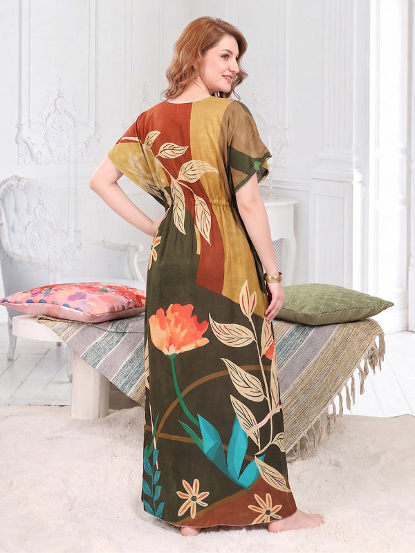Rayon Printed Kaftan Nighty / Night Gowns For Women