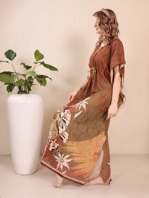 Rayon Printed Kaftan Nighty / Night Gowns For Women