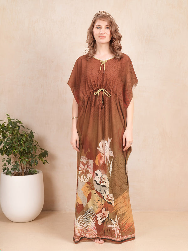 Rayon Printed Kaftan Nighty / Night Gowns For Women